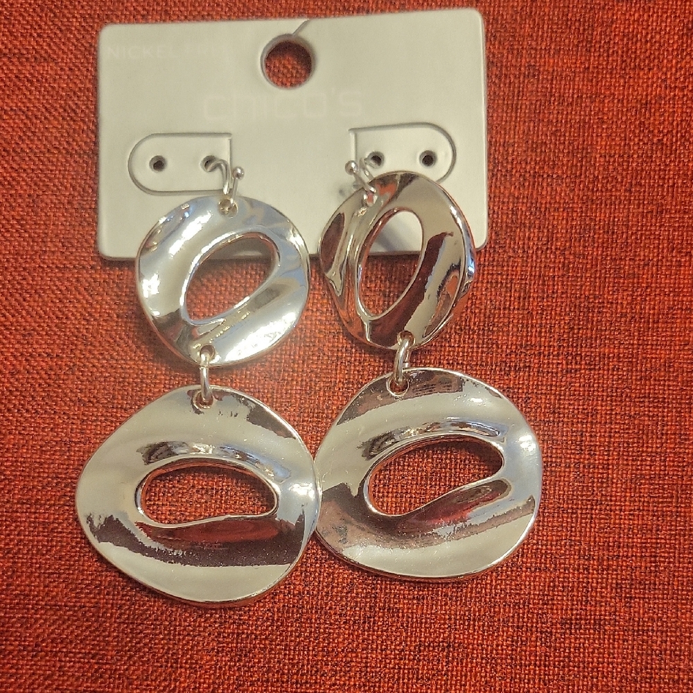 Chico's Shiny Silver Abstract Earrings